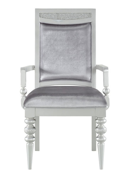 Set of Two Platinum Fabric Dining Arm Chairs