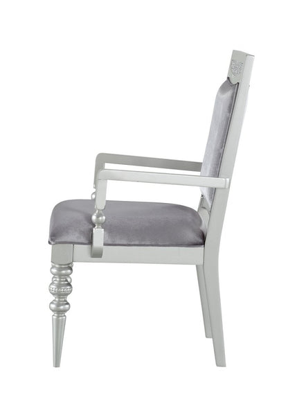 Set of Two Platinum Fabric Dining Arm Chairs