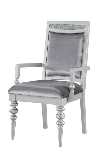 Set of Two Platinum Fabric Dining Arm Chairs
