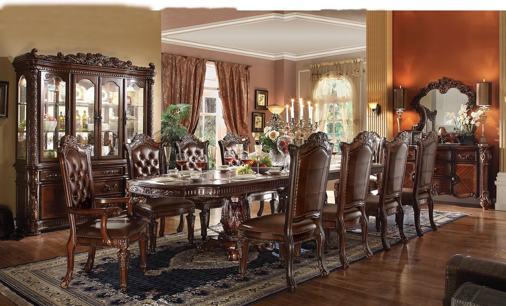 Set of Two Dark Brown and Mahogany Tufted Faux Leather Dining Side Chairs