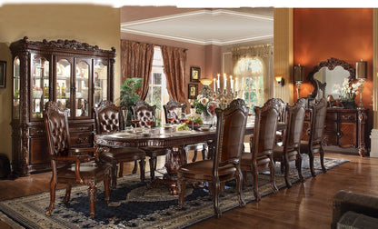 Set of Two Dark Brown and Mahogany Tufted Faux Leather Dining Side Chairs