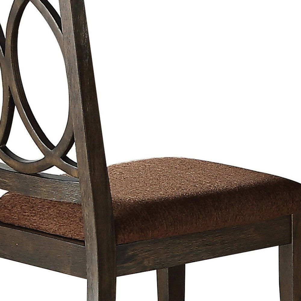 Set of Two Brown and Espresso Fabric Open Back Dining Side Chairs