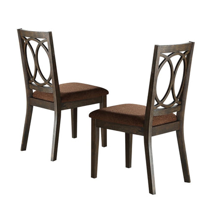 Set of Two Brown and Espresso Fabric Open Back Dining Side Chairs