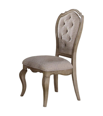 Set of Two Tufted Beige and Taupe Upholstered Fabric And Solid Wood Dining Side Chairs