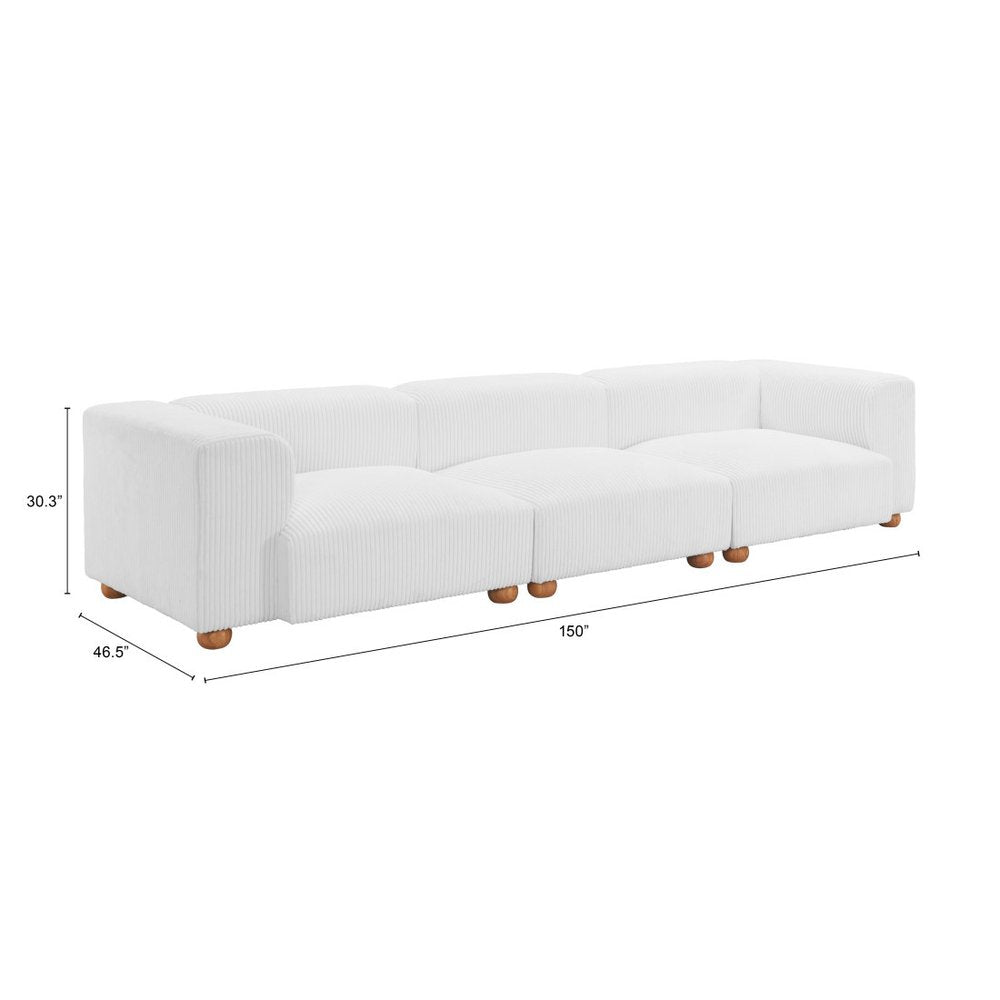 150" White Fabric Sofa