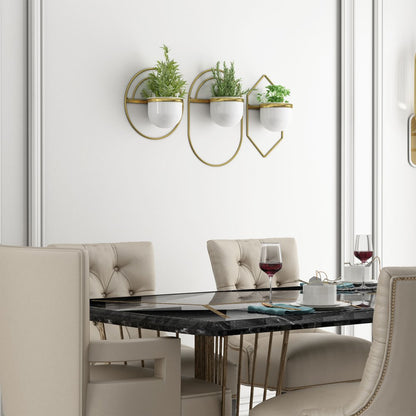 Set of Three Gold And White Metal 10 Ounce Wall Planters