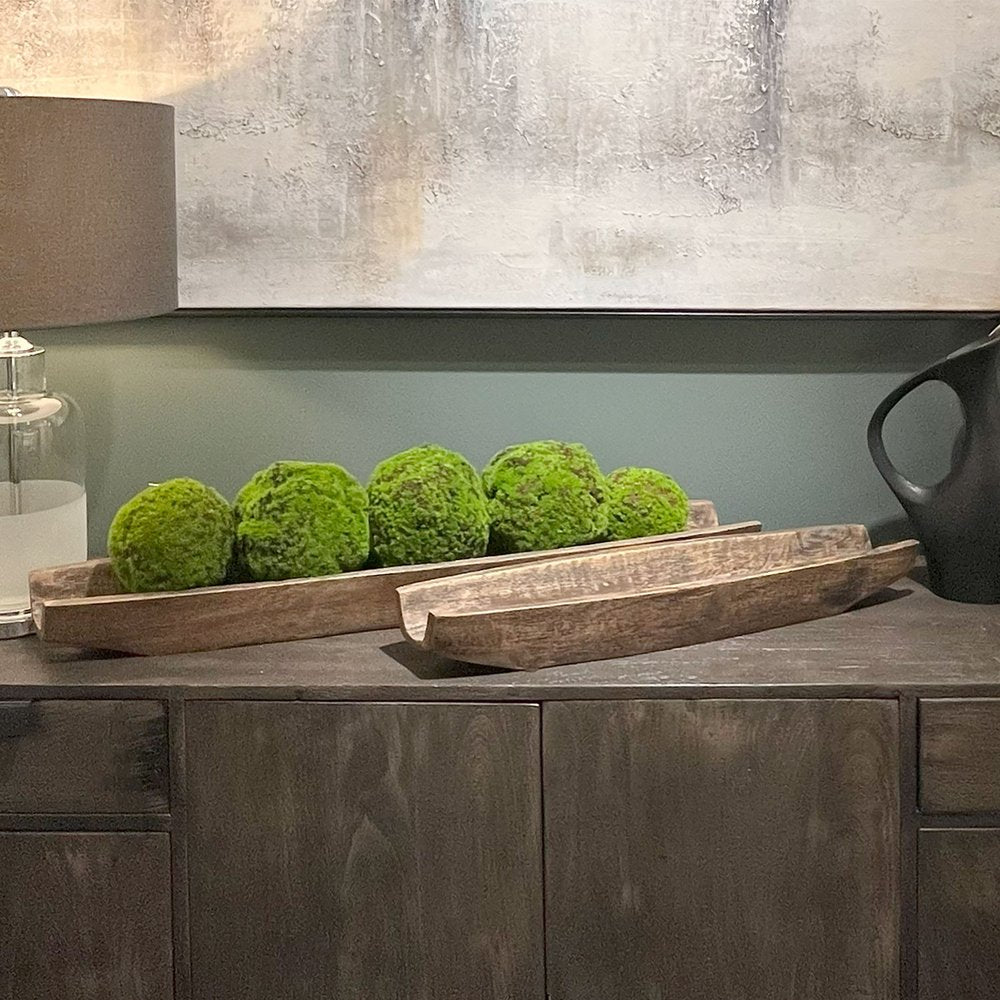 Set of Two Dark Brown Solid Wood Boat Vanity Trays