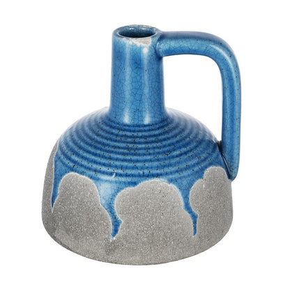 7" Blue And Gray Ceramic Urn Jug Vase