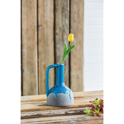 9" Blue And Gray Ceramic Urn Jug Vase
