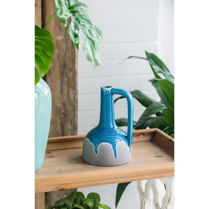 9" Blue And Gray Ceramic Urn Jug Vase