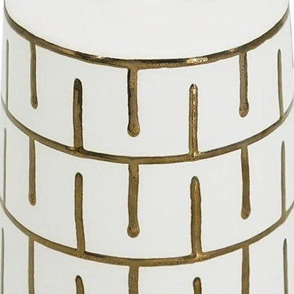 9" Ivory And Gold Geometric Round Ceramic Table Vase