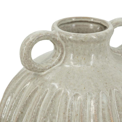 10" Sage And Gray Round With Handles Ceramic Table Vase