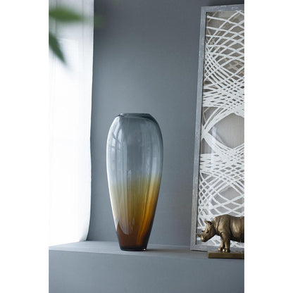 19" Clear And Brown Ombre Glass Table Vase