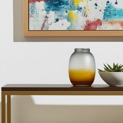 11" Charcoal And Orange Ombre Round Glass Table Vase