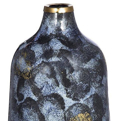 12" Blue And Gold Abstract Bud Glass Table Vase