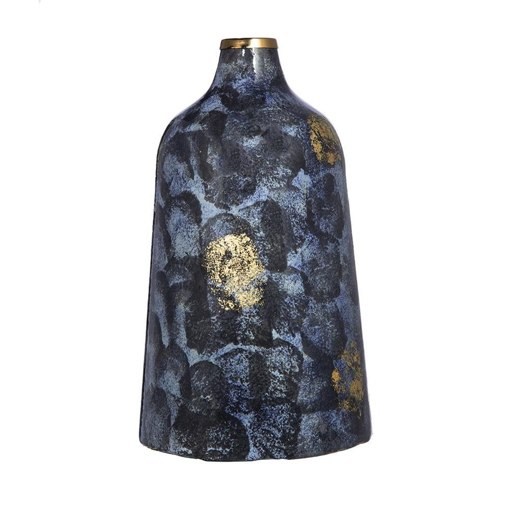 12" Blue And Gold Abstract Bud Glass Table Vase