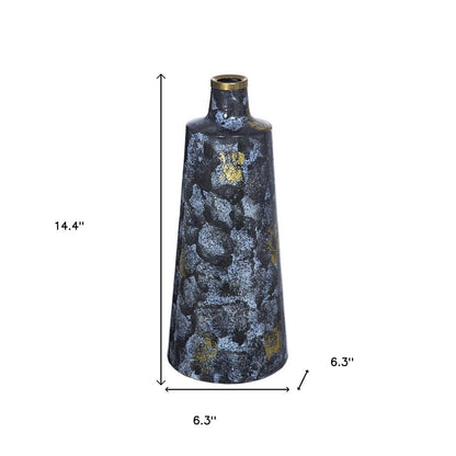 14" Blue And Gold Abstract Bud Glass Table Vase