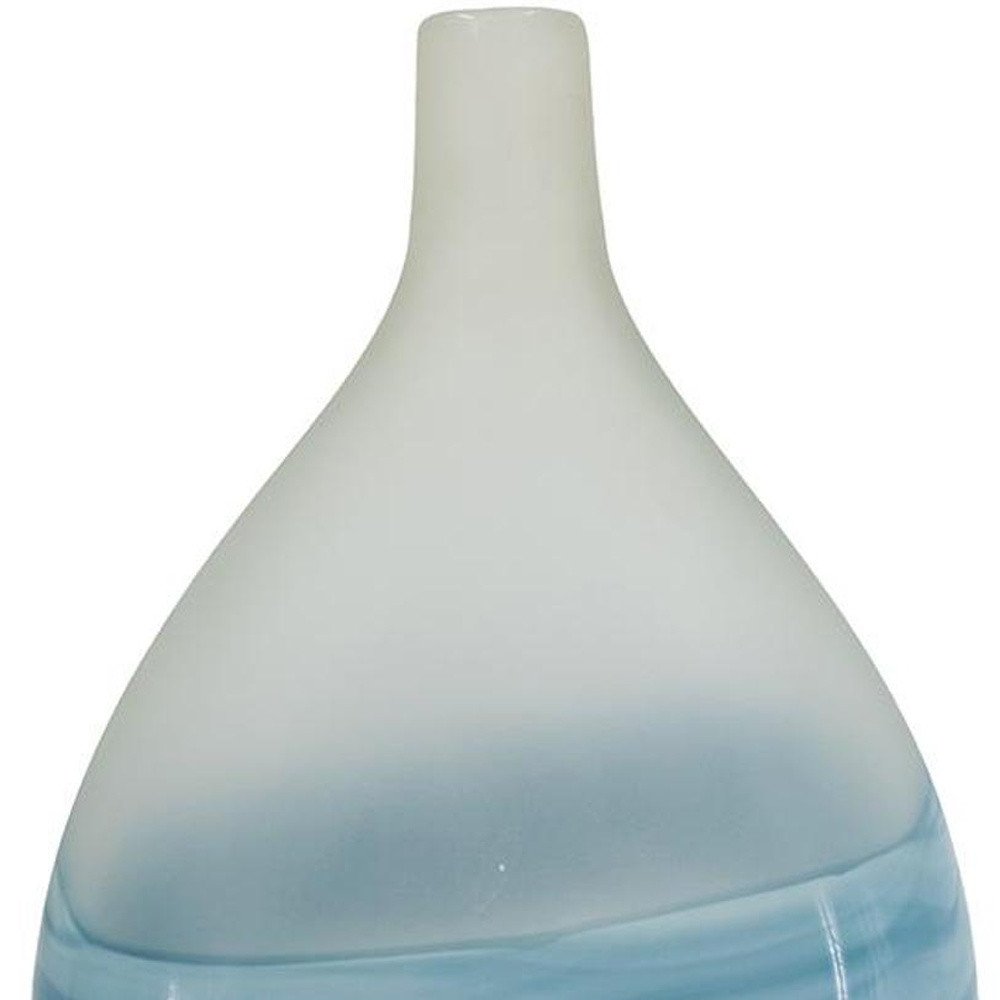 16" White And Blue Swirl Art Glass Table Vase
