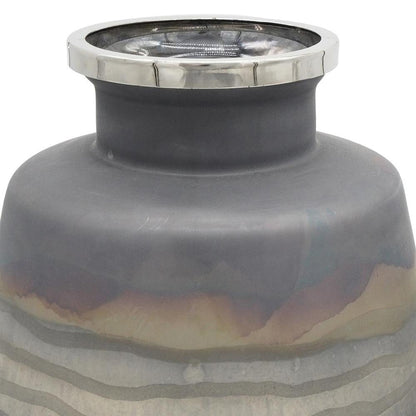 Set of Two Black And Gray Abstract Glass Round Table Vases
