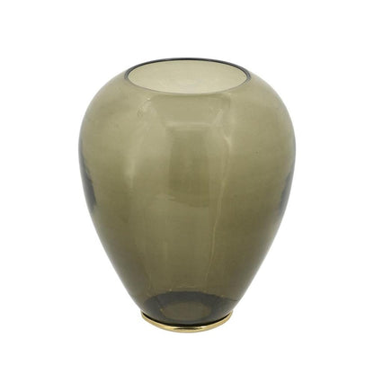 14" Dark Green And Gold Glass And Metal Round Ginger Jar