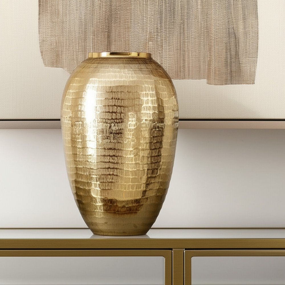 17" Gold Hammered Aluminum Urn Table Vase
