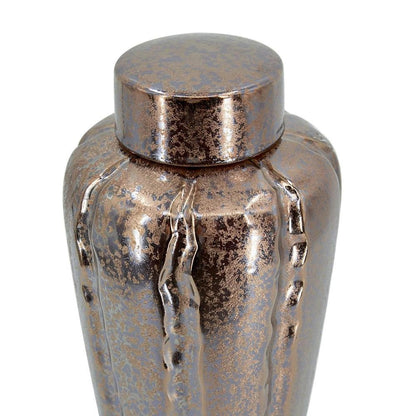 Set of Three Bronze And Silver Ceramic Urn Ginger Jars