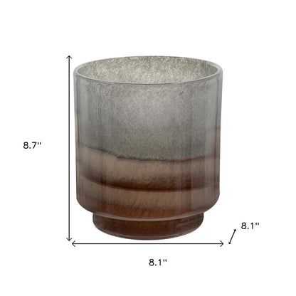 9" Gray And Brown Ombre Glass Round Table Vase