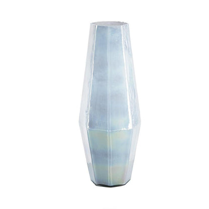 20" Blue And Opal Glass Cylinder Table Vase
