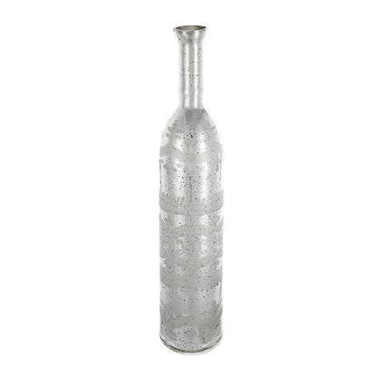 25" Antiqued Silver Floral Glass Bottle Table Vase
