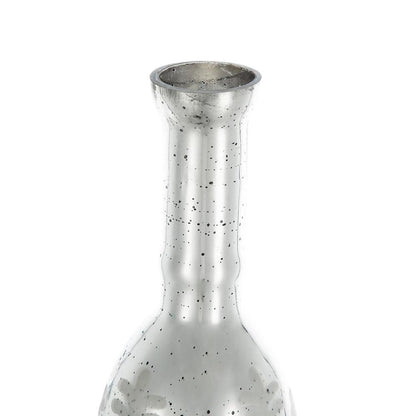 25" Antiqued Silver Floral Glass Bottle Table Vase