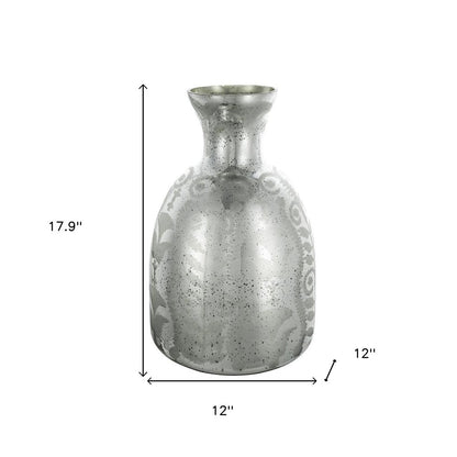 18" Antiqued Silver Floral Glass Table Vase