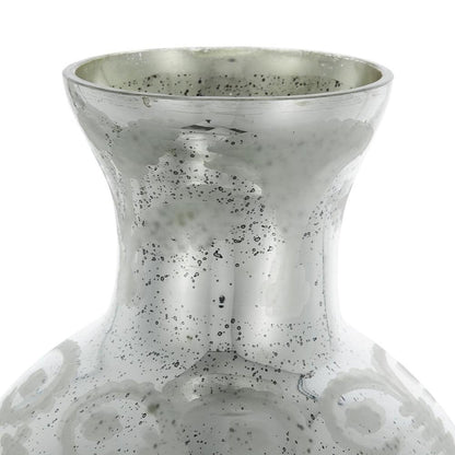 18" Antiqued Silver Floral Glass Table Vase