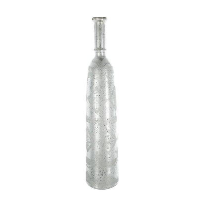 30" Antiqued Silver Floral Glass Bottle Table Vase