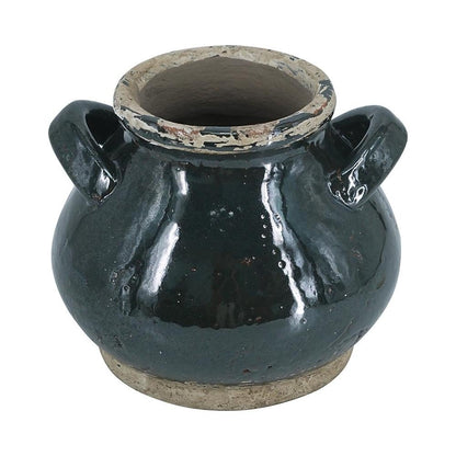 7" Dark Green And Sand Terracotta Round Jug Vase