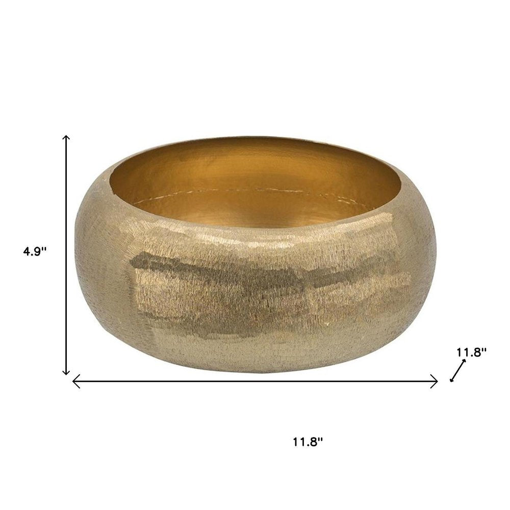 Set of Two Gold Aluminum Hammered Round Centerpiece Bowls