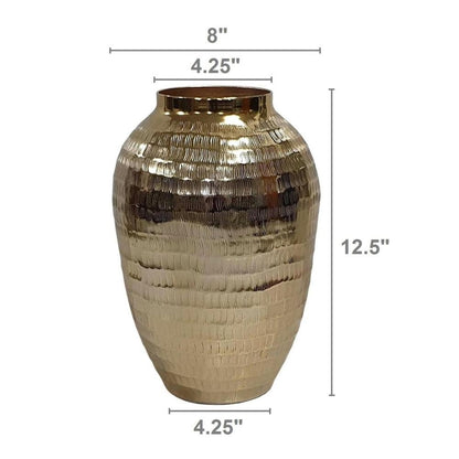 13" Gold Hammered Aluminum Urn Table Vase
