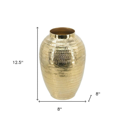 13" Gold Hammered Aluminum Urn Table Vase