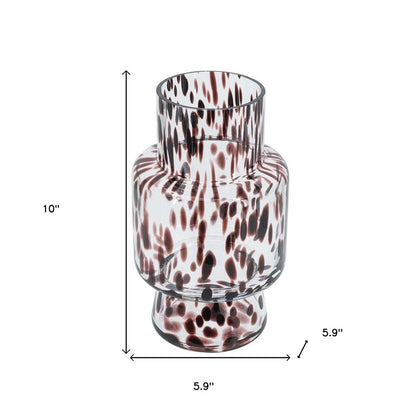 10" Amber And Clear Abstract Glass Cylinder Table Vase