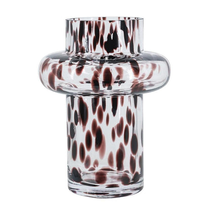 8" Amber And Clear Abstract Glass Cylinder Table Vase