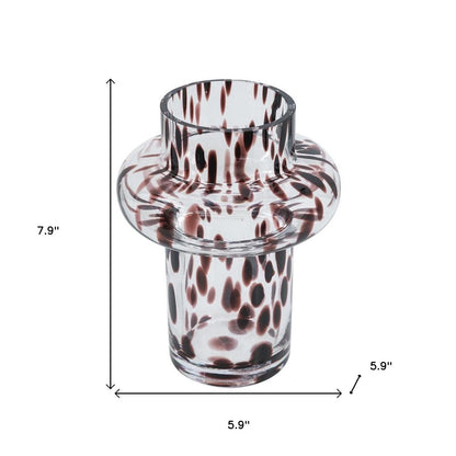 8" Amber And Clear Abstract Glass Cylinder Table Vase