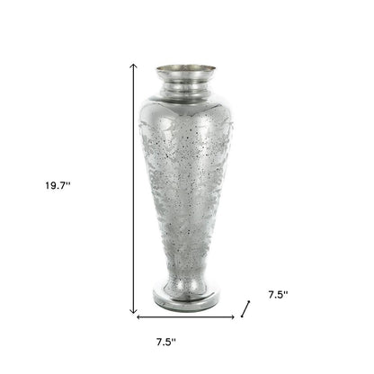20" Antiqued Silver Etched Floral Glass Round Table Vase