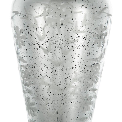 20" Antiqued Silver Etched Floral Glass Round Table Vase
