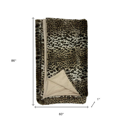 60" X 86" Brown And Dark Brown Leopard Faux Fur Throw Blanket