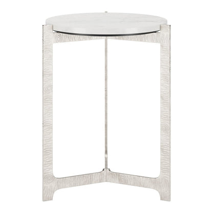 25" White And Silver Marble And Aluminum Round Cross Legs End Table
