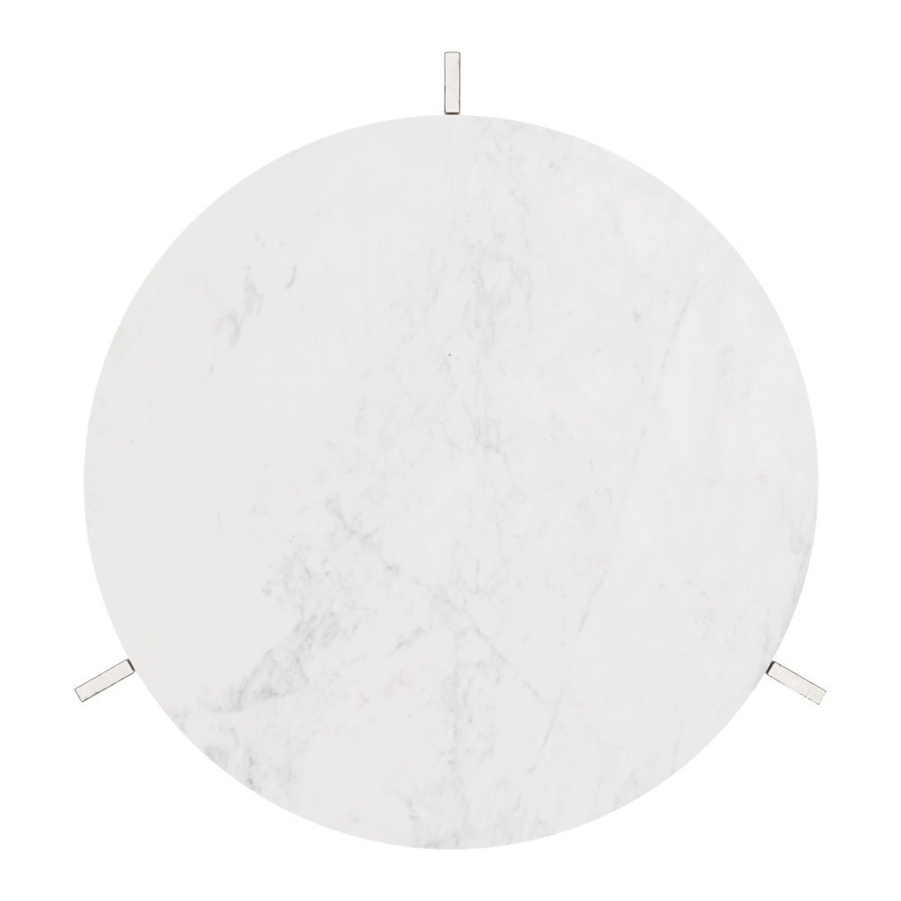 25" White And Silver Marble And Aluminum Round Cross Legs End Table