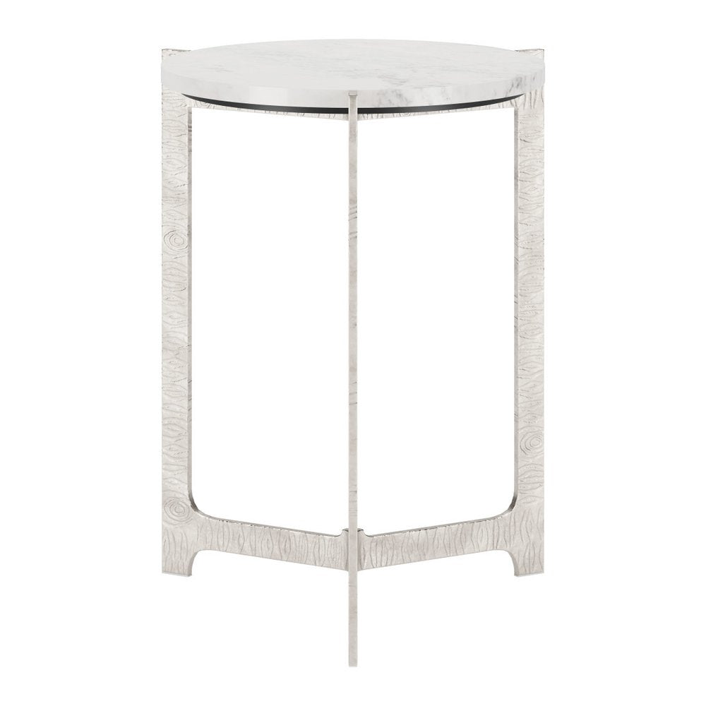 25" White And Silver Marble And Aluminum Round Cross Legs End Table