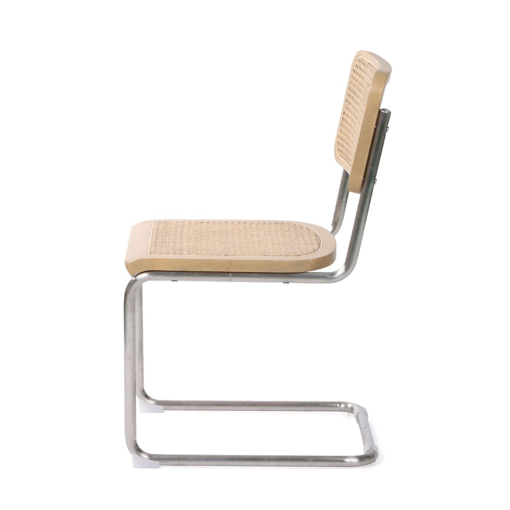Set of Two Natural and Silver Steel Open Back Dining Side Chairs