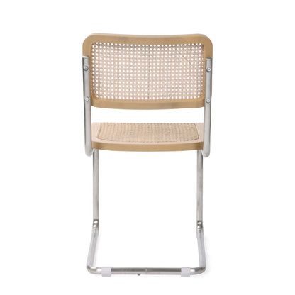 Set of Two Natural and Silver Steel Open Back Dining Side Chairs