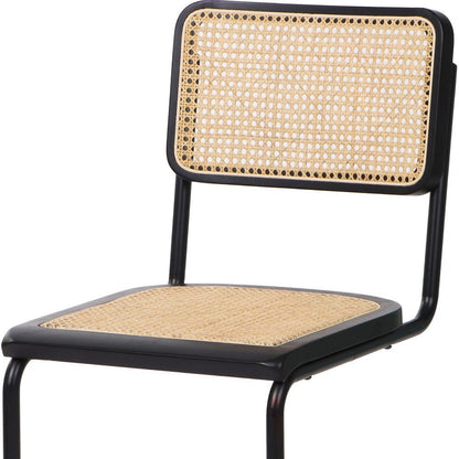 Set of Two Black and Natural Steel Open Back Dining Side Chairs