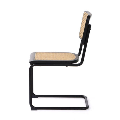 Set of Two Black and Natural Steel Open Back Dining Side Chairs